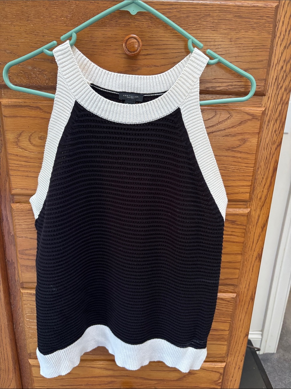 Ann Taylor Black Knit Tank with White Trim